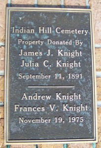 Indian Hill Cemetery Donation Plaque